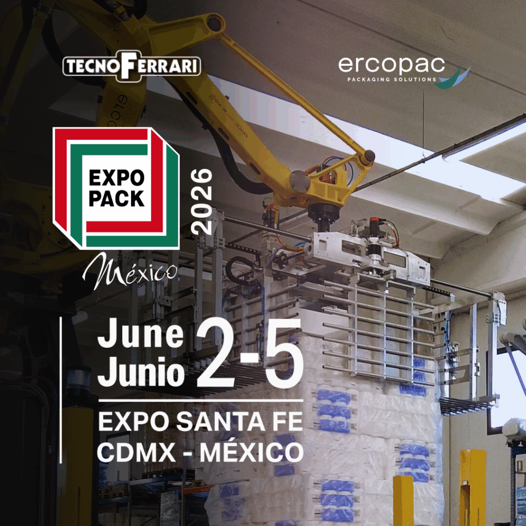 locandina di partecipazione di ercopac e tecnoferrari alla fiera expo pack 2026 a santa fe messico