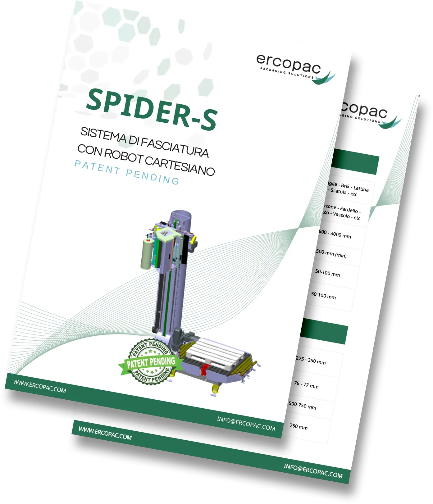 Rendering della copertina della scheda tecnica del sistema SPIDER-S, con design compatto e caratteristiche tecniche.