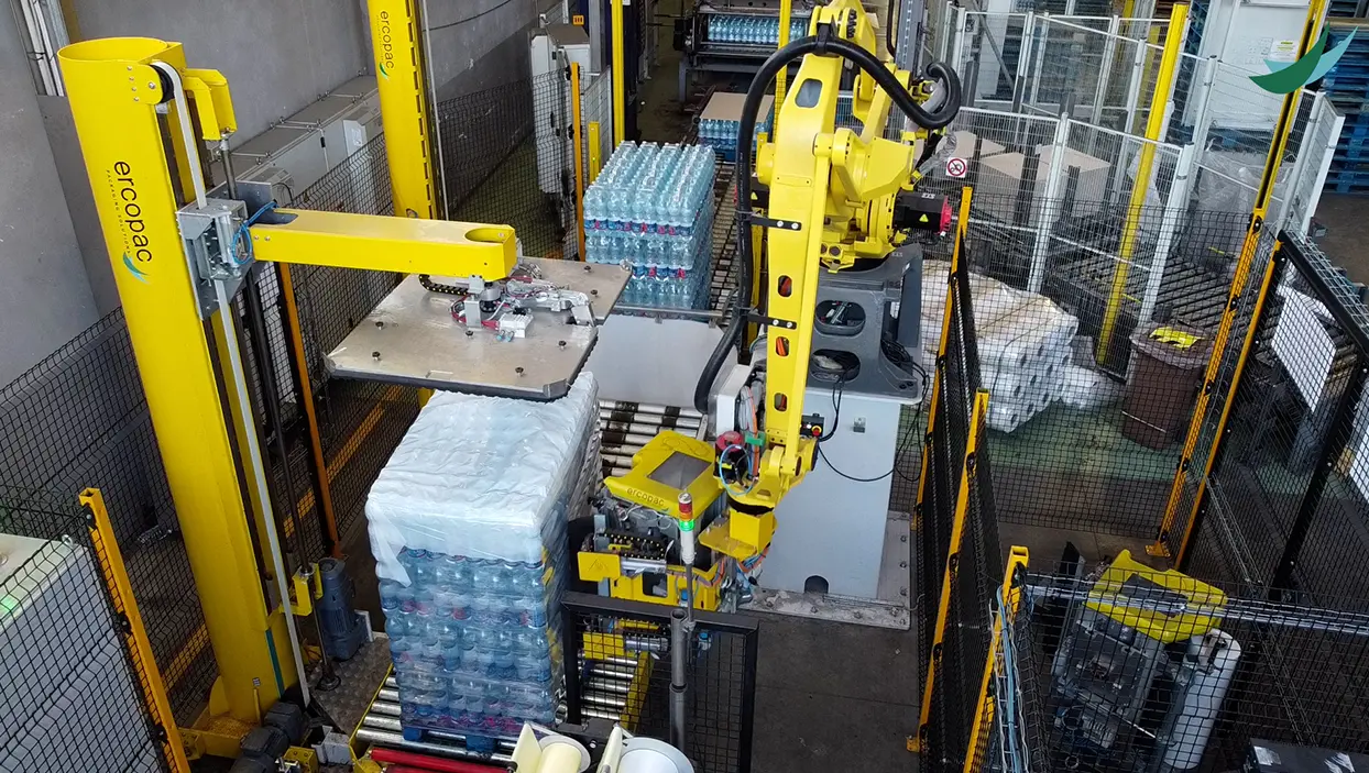 Sistema di test della fasciatura in linea Ercopac con piattaforma inclinabile per simulare condizioni reali di trasporto pallet.
