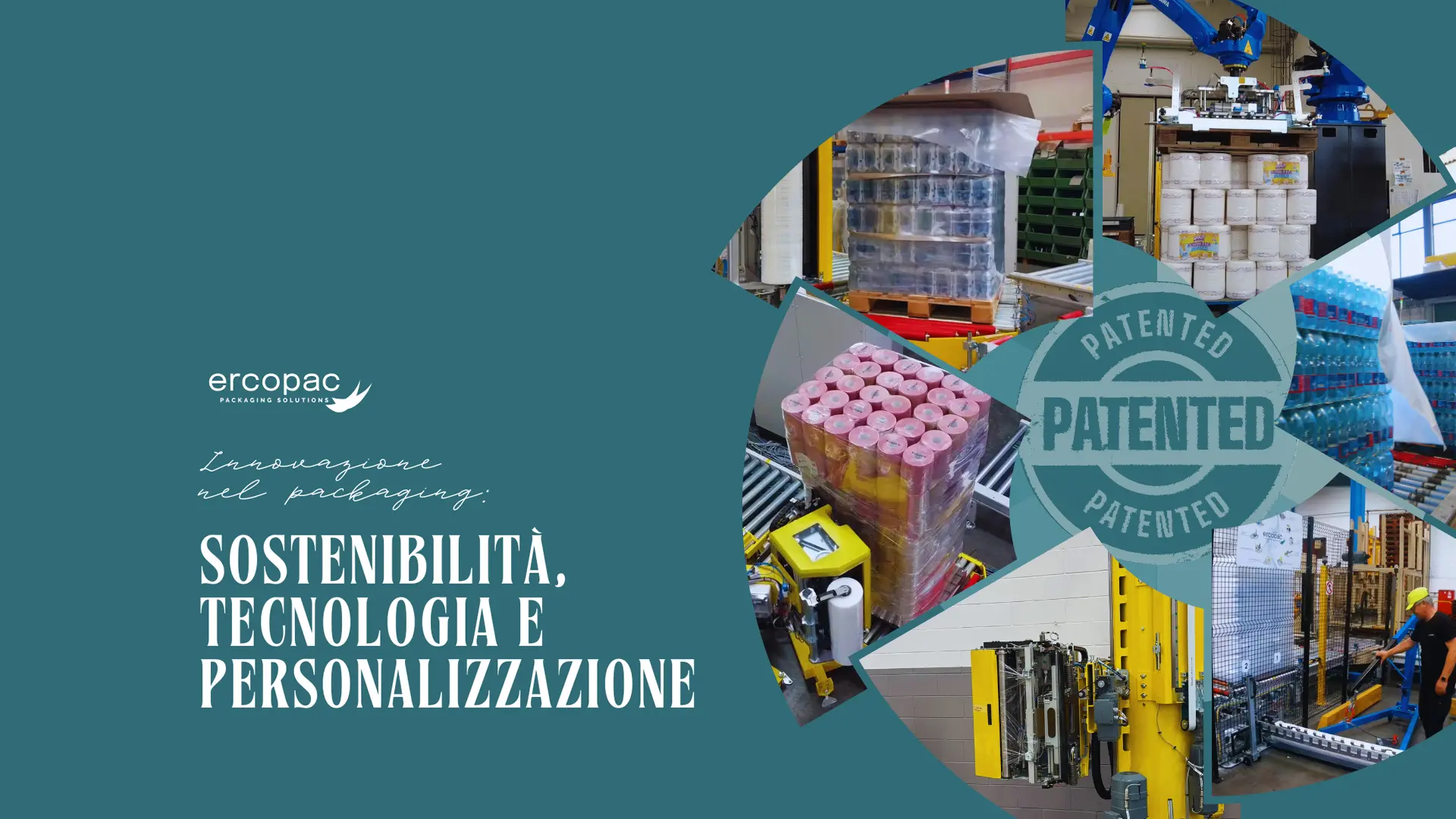 Copertina dell’articolo “Innovazione nel packaging: sostenibilità, tecnologia e personalizzazione” con immagini di sistemi Ercopac brevettati.