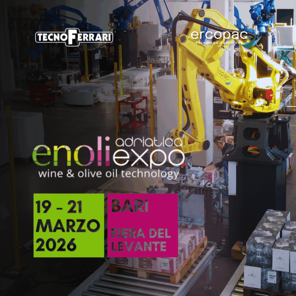 locandina di partecipazione di ercopac e tecnoferrari alla fiera enoliexpo 2026 a bari
