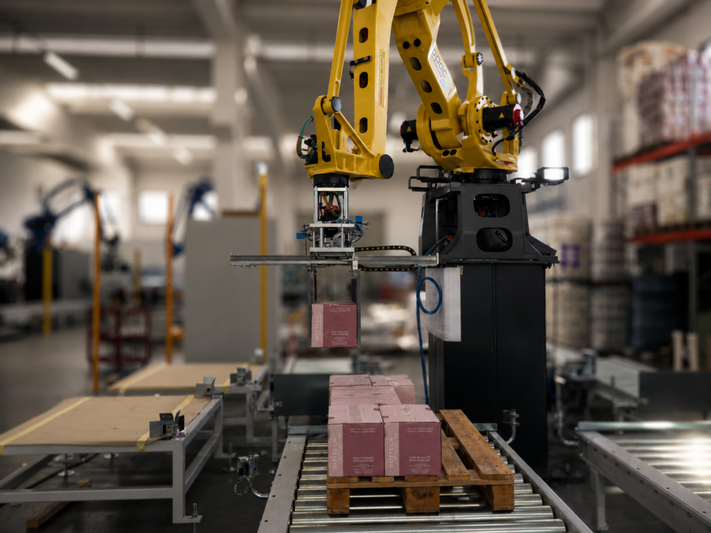 pallettizzatore robotizzato a file