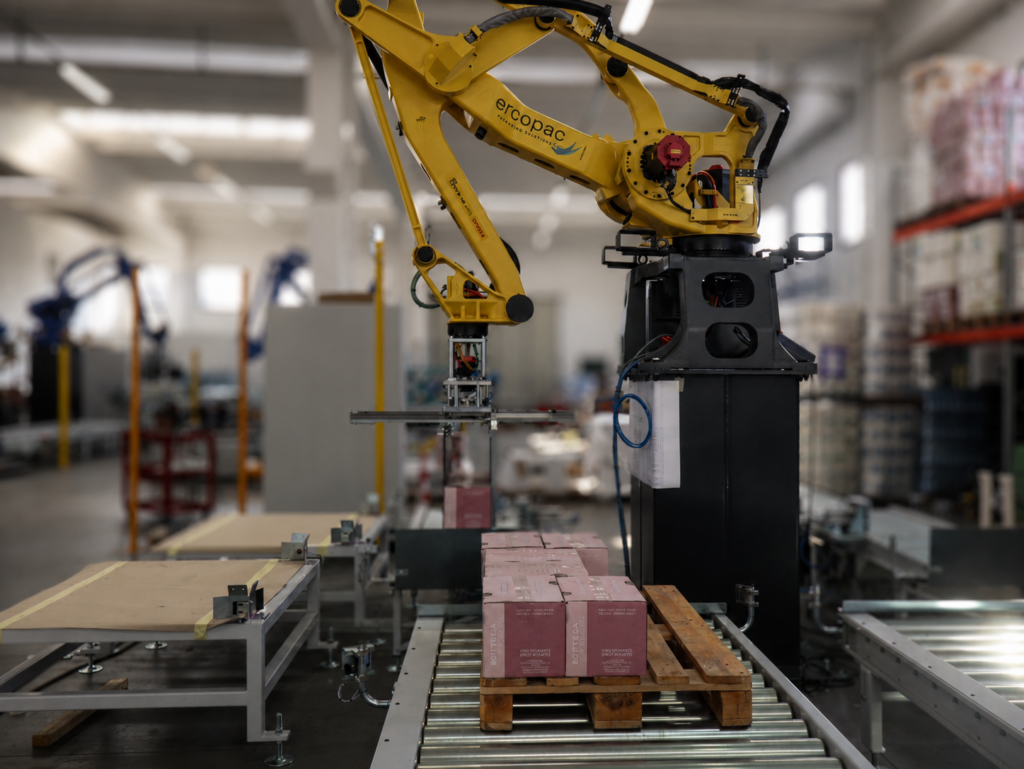 pallettizzatore robotizzato a file