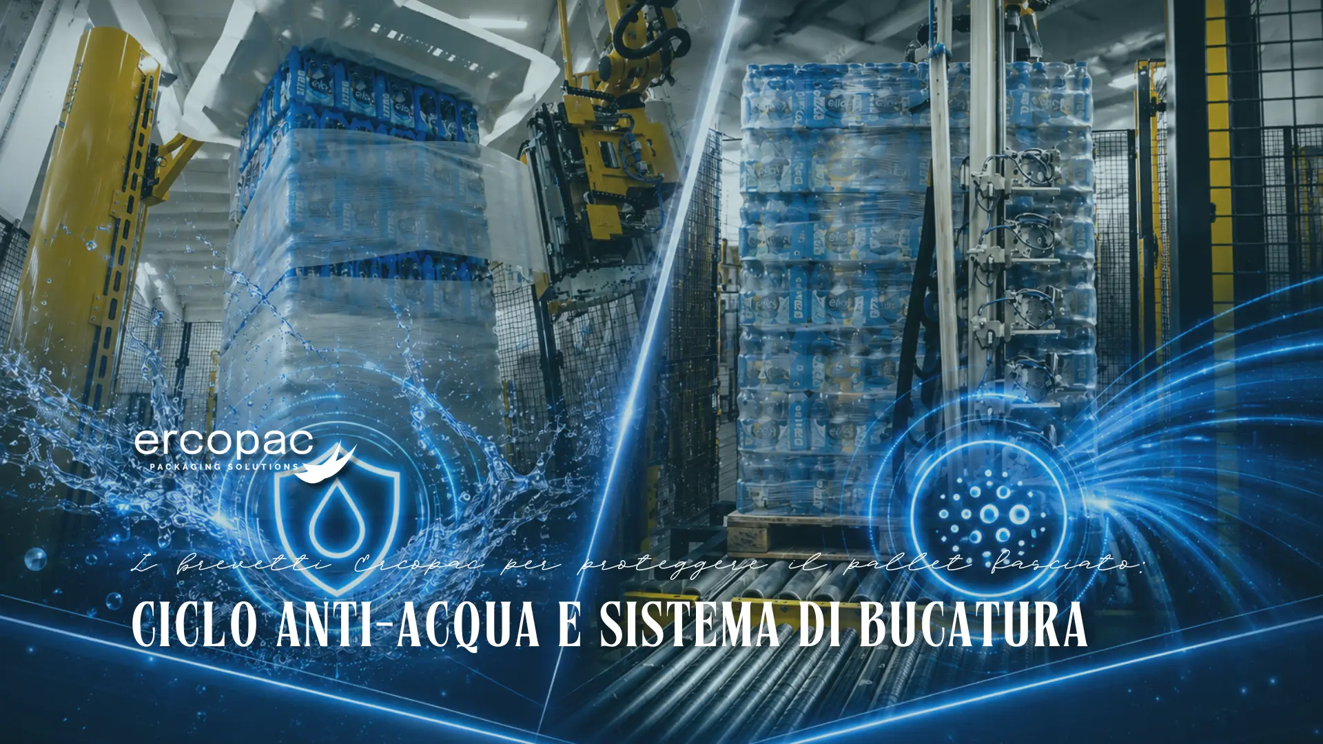 opertina articolo Ercopac sui brevetti ciclo anti-acqua MARILYN e sistema di bucatura WASP per la protezione del pallet fasciato da pioggia e condensa